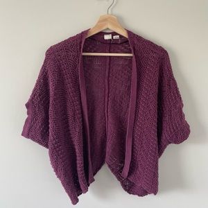 Roxy Open Knit Cropped Cardigan in Deep Plum